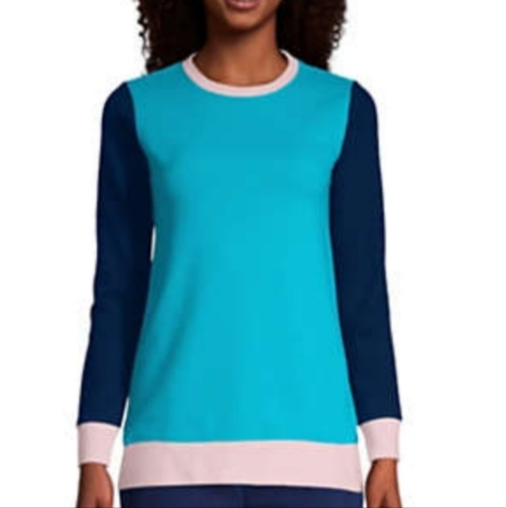 Lands End Colorblock Sweater with Blue and White Accents